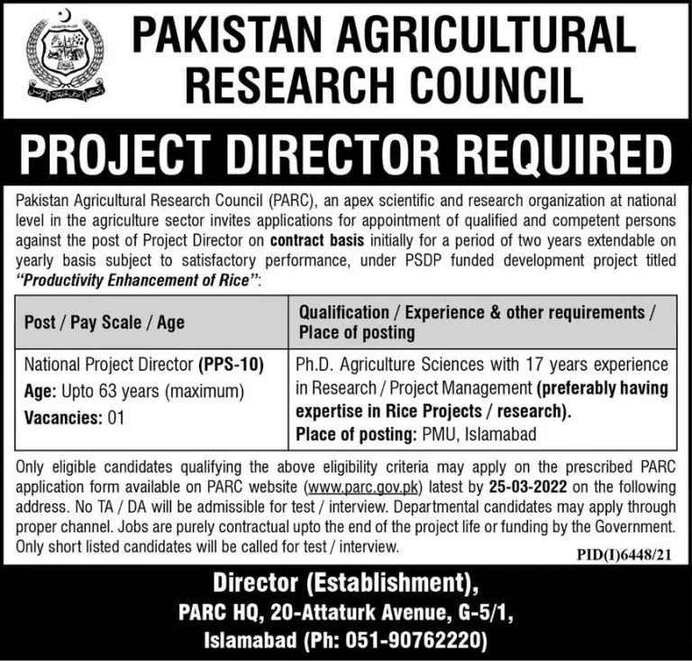 Pakistan Agricultural Research Council PARC Jobs