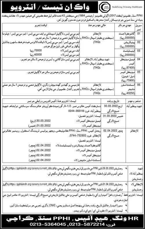 Peoples Primary Healthcare Initiative PPHI Sindh Jobs 2022