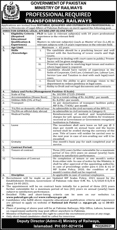 Ministry of Railways Railway Board Jobs 2022 for Professionals