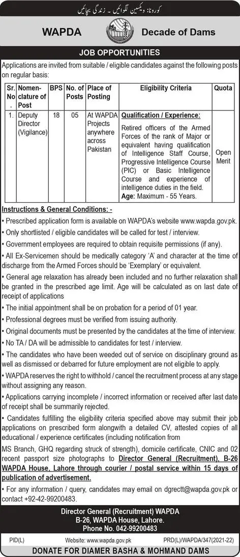 WAPDA Jobs 2022 Download Application Form via www.wapda.gov.pk