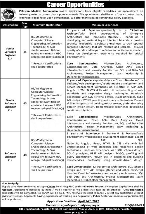 Pakistan Medical Commission PMC Jobs 2022