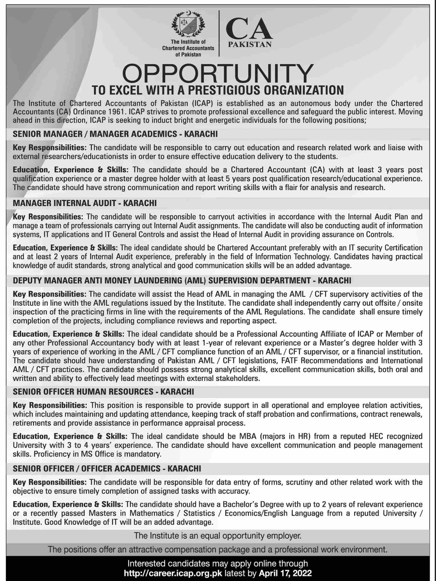 Institute of Chartered Accountants of Pakistan ICAP Jobs