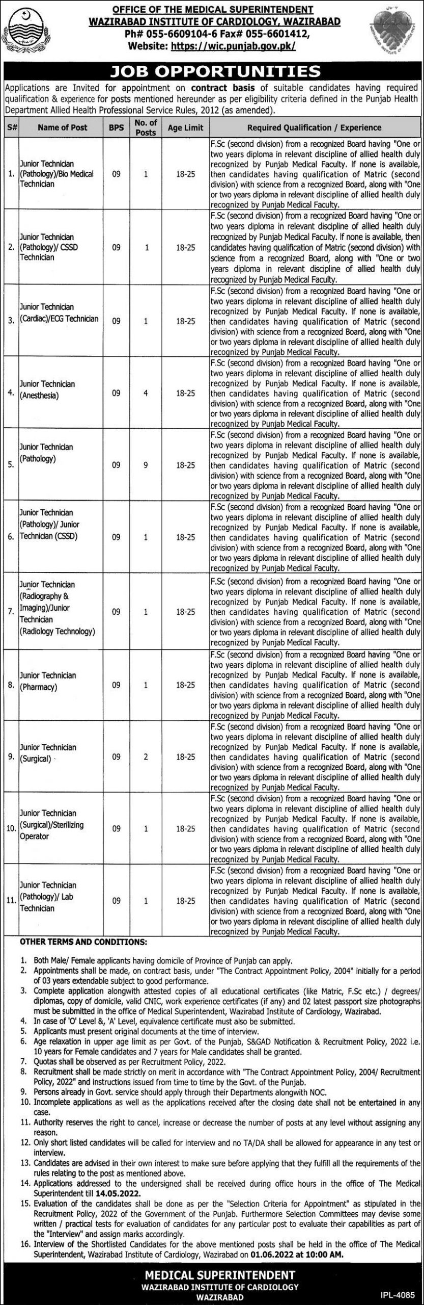 Wazirabad Institute of Cardiology Jobs 2022 Form Download