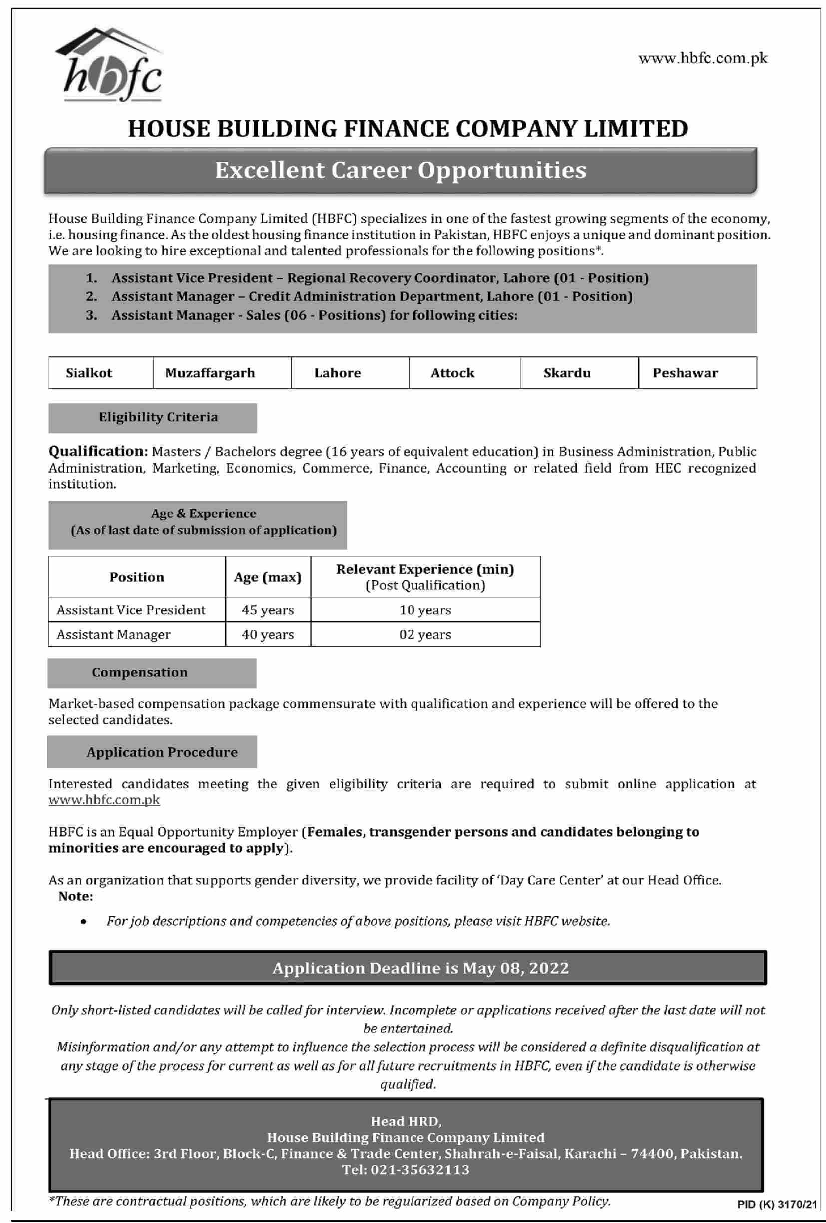 House Building Finance Company HBFC Jobs 2022 Online Form