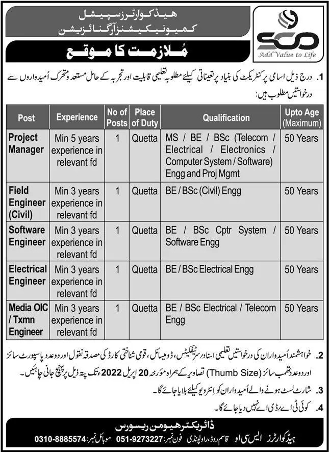 Special Communication Organization SCO Jobs 2022