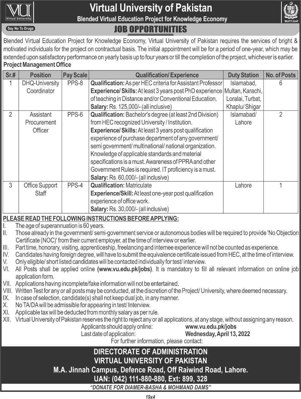 Virtual University of Pakistan VU Jobs 2022