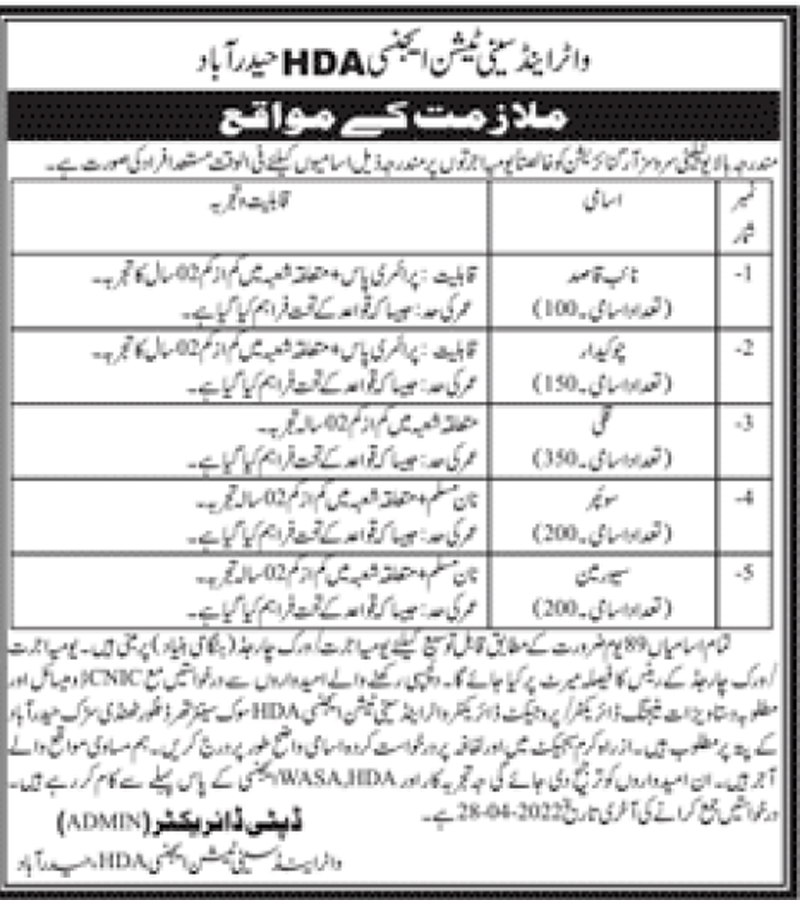 Water and Sanitation Agency WASA Hyderabad Jobs 2022 (1000 Positions)