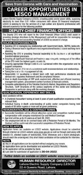 Lahore Electric Supply Company LESCO Jobs 2022 Form Download