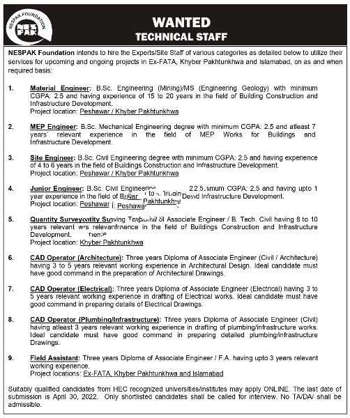 NESPAK Foundation Jobs 2022 Online Form Download