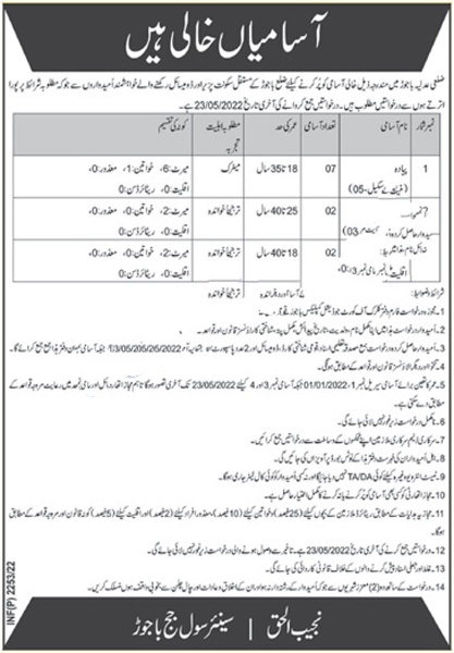 Senior Civil Judge Office Bajaur Jobs 2022 Latest – Application Form