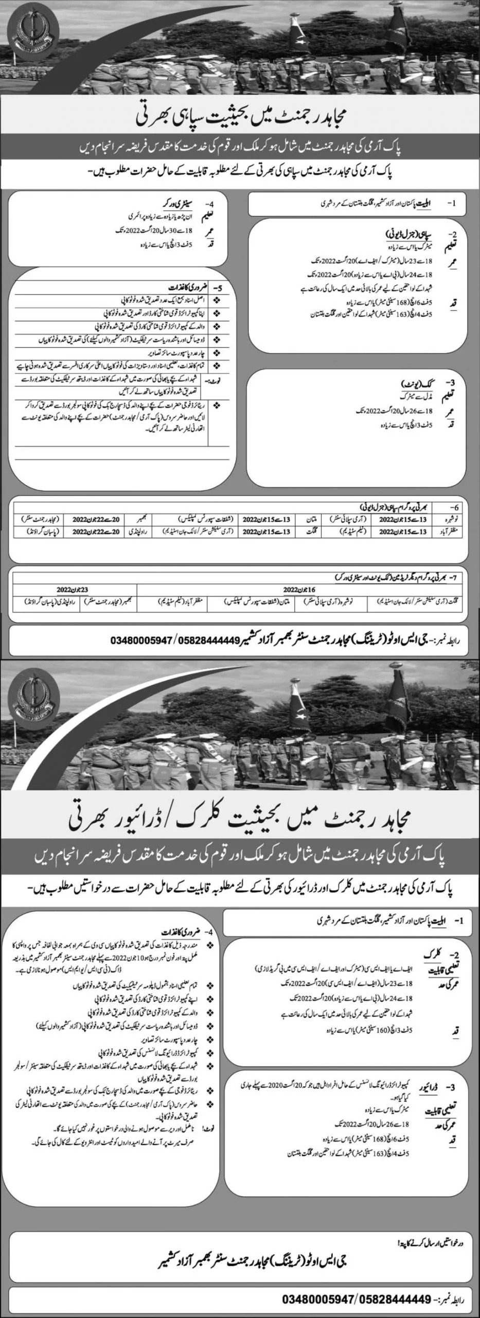 Join Pak Army Jobs 2022 in Mujahid Regiment for Soldier, Clerk & Driver