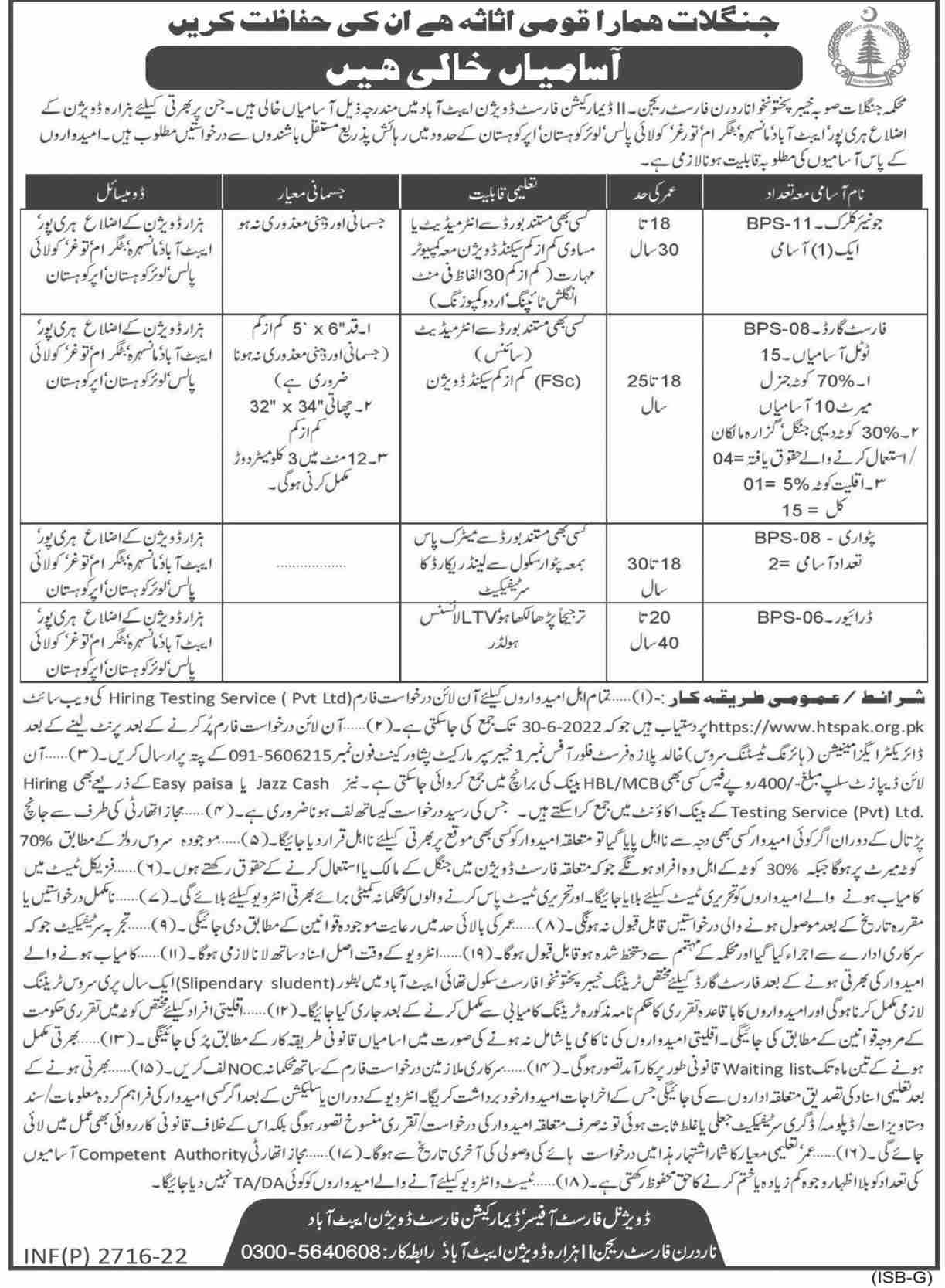 Forest Department KPK Demarcation Division Abbottabad Jobs 2022