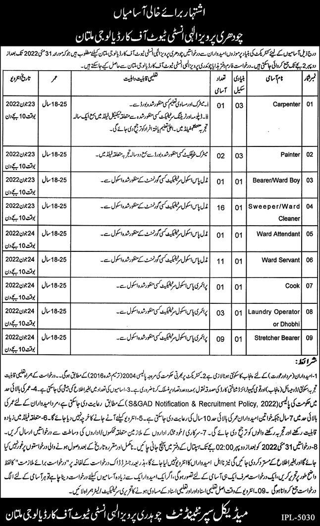 Ch Pervaiz Elahi Institute of Cardiology Multan Jobs 2022