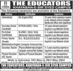 The Educators Khayaban Sir Syed Campus Rawalpindi Jobs 2022