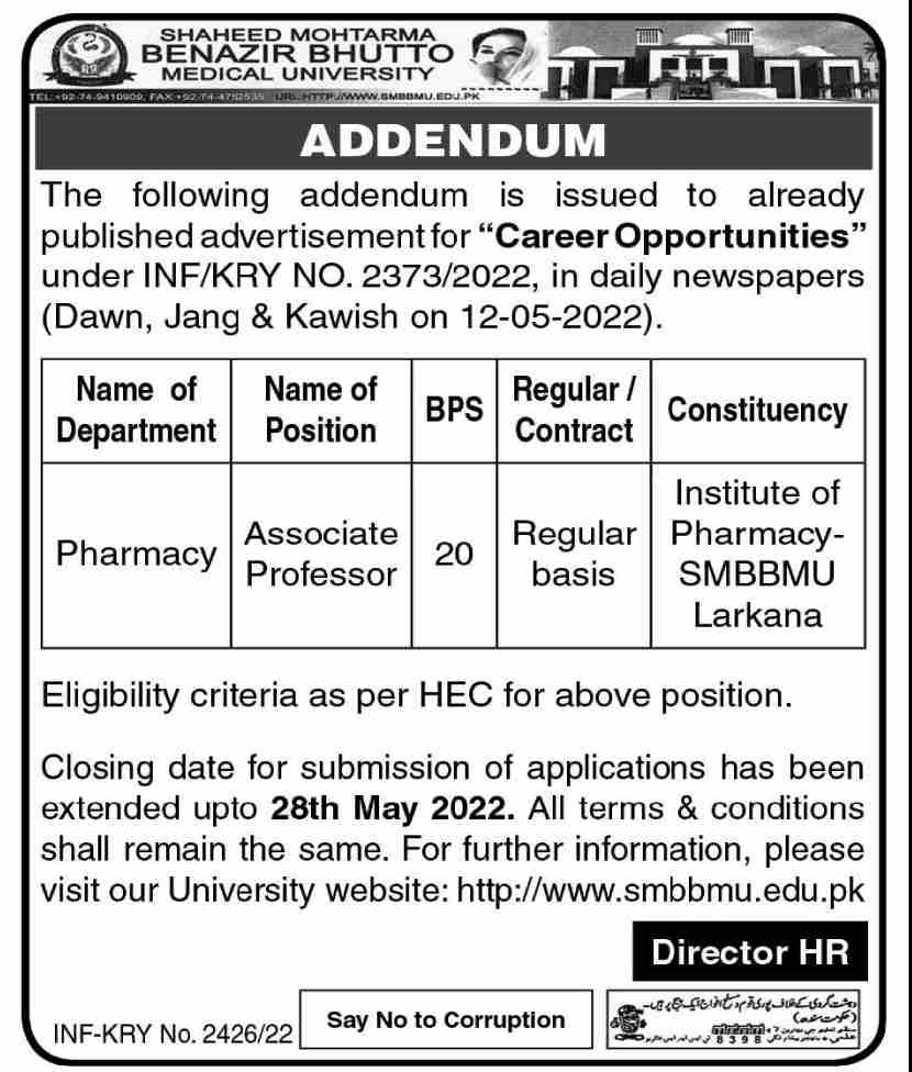 Shaheed Mohtarma Benazir Bhutto Medical University Jobs