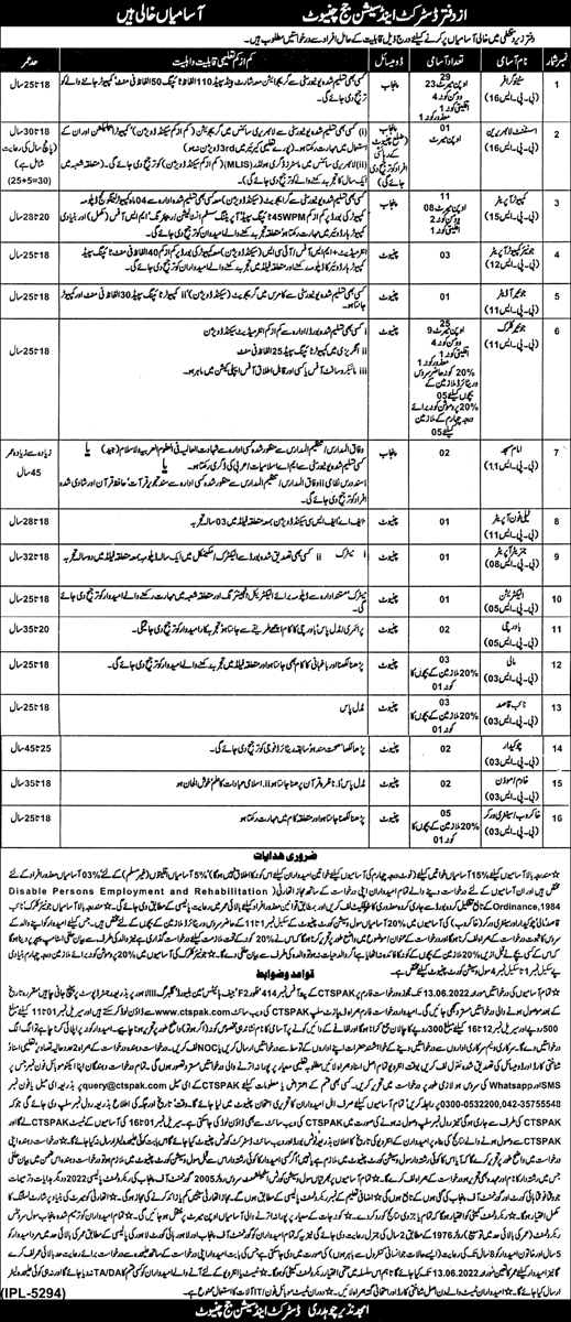 District and Session Courts Chiniot Jobs 2022 | Download Form Online