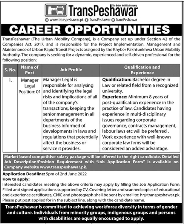 Urban Mobility Company TransPeshawar Jobs