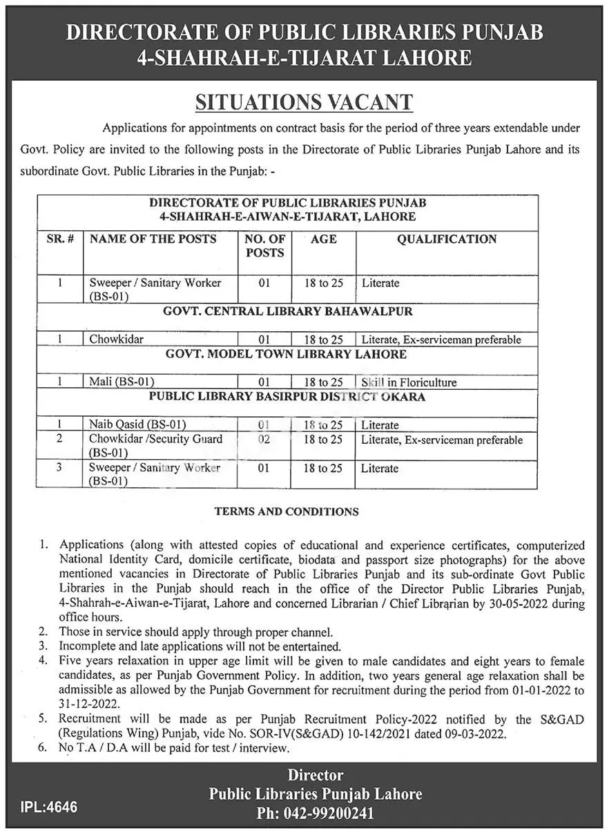 Public Libraries Punjab Jobs 2022