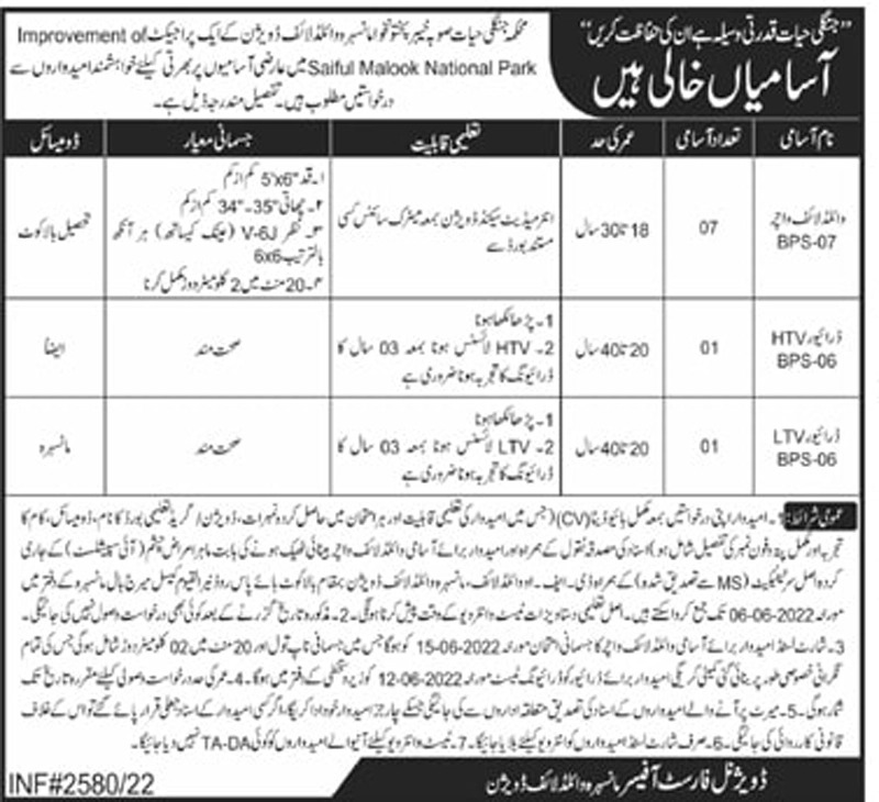 Wildlife Department KPK Mansehra Division Jobs 2022