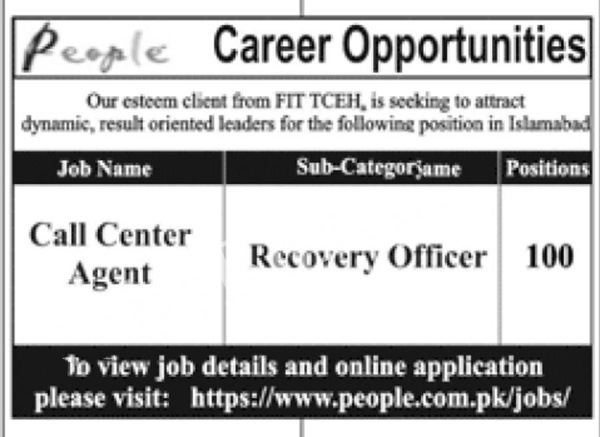 Call Center Agents – Recovery Officers Jobs in Islamabad (100 Positions)