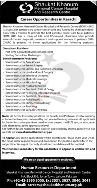 Shaukat Khanum Memorial Cancer Hospital Jobs