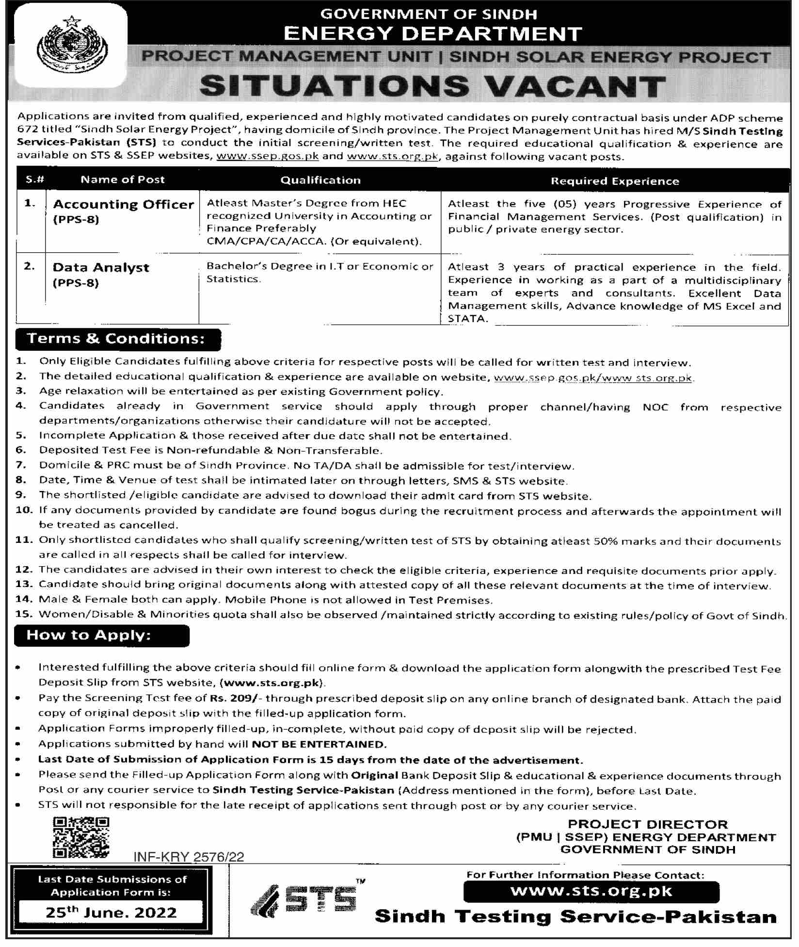 Energy Department Government of Sindh Jobs 2022 | www.sts.org.pk