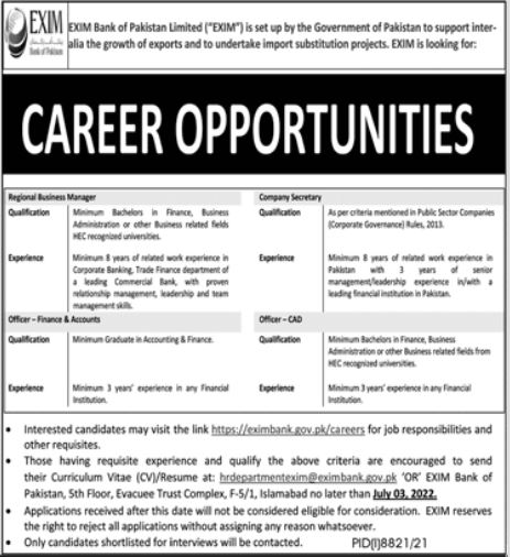 EXIM Bank of Pakistan Jobs 2022 | www.eximbank.gov.pk