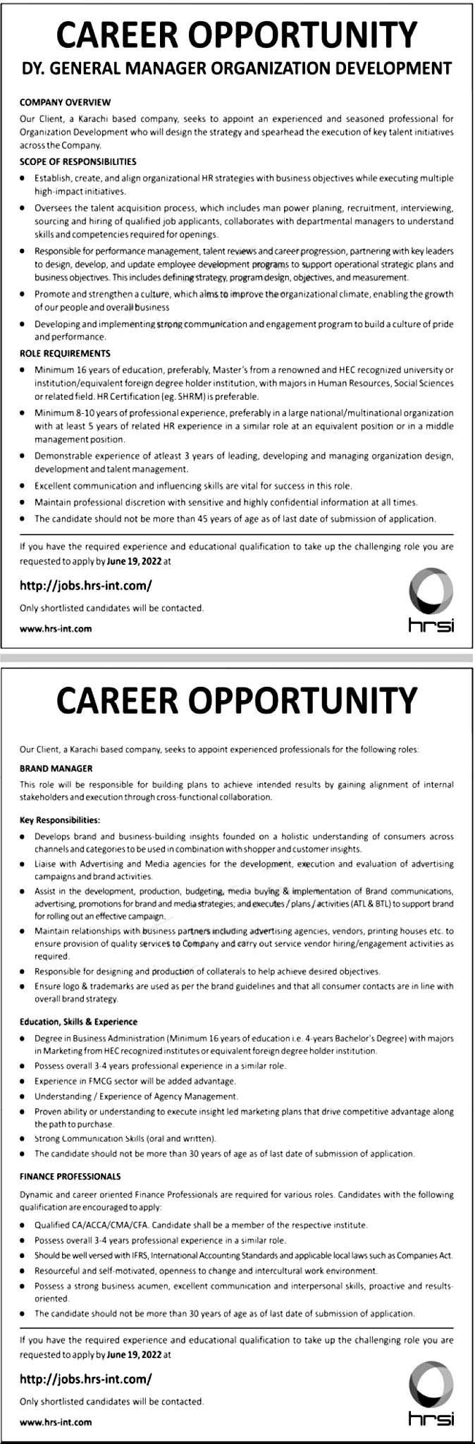 Human Resource Solution International HRSI Jobs 2022 Online Apply