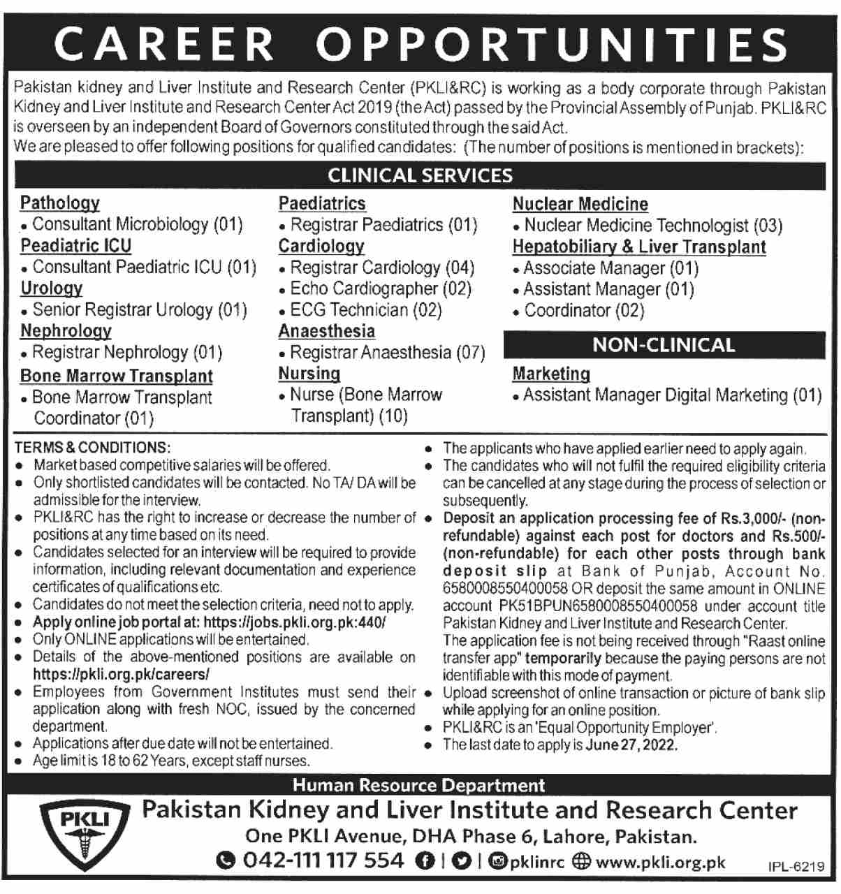 Pakistan Kidney And Liver Institute PKLI Jobs 2022 | www.pkli.org.pk