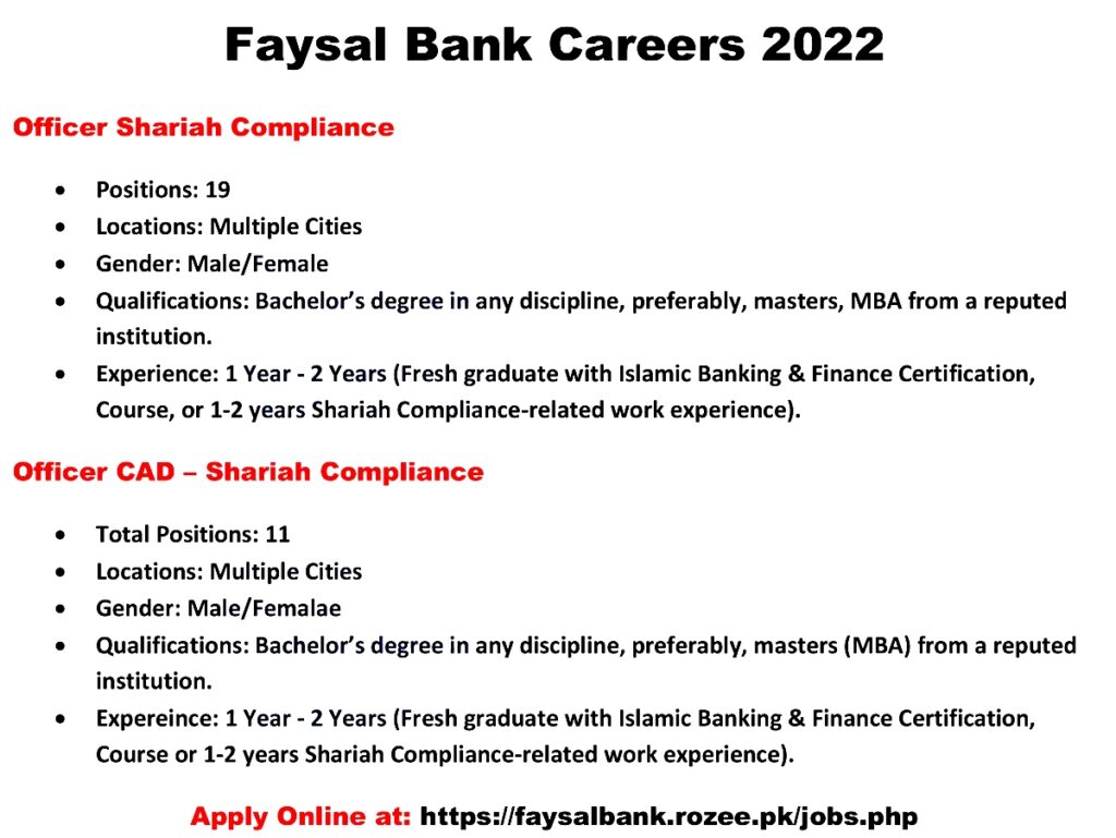 Faysal Bank Jobs 2022 in Multiple Cities – www.faysalbank.com