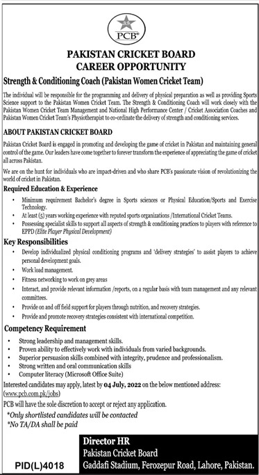 Pakistan Cricket Board PCB Jobs 2022 Latest Advertisement