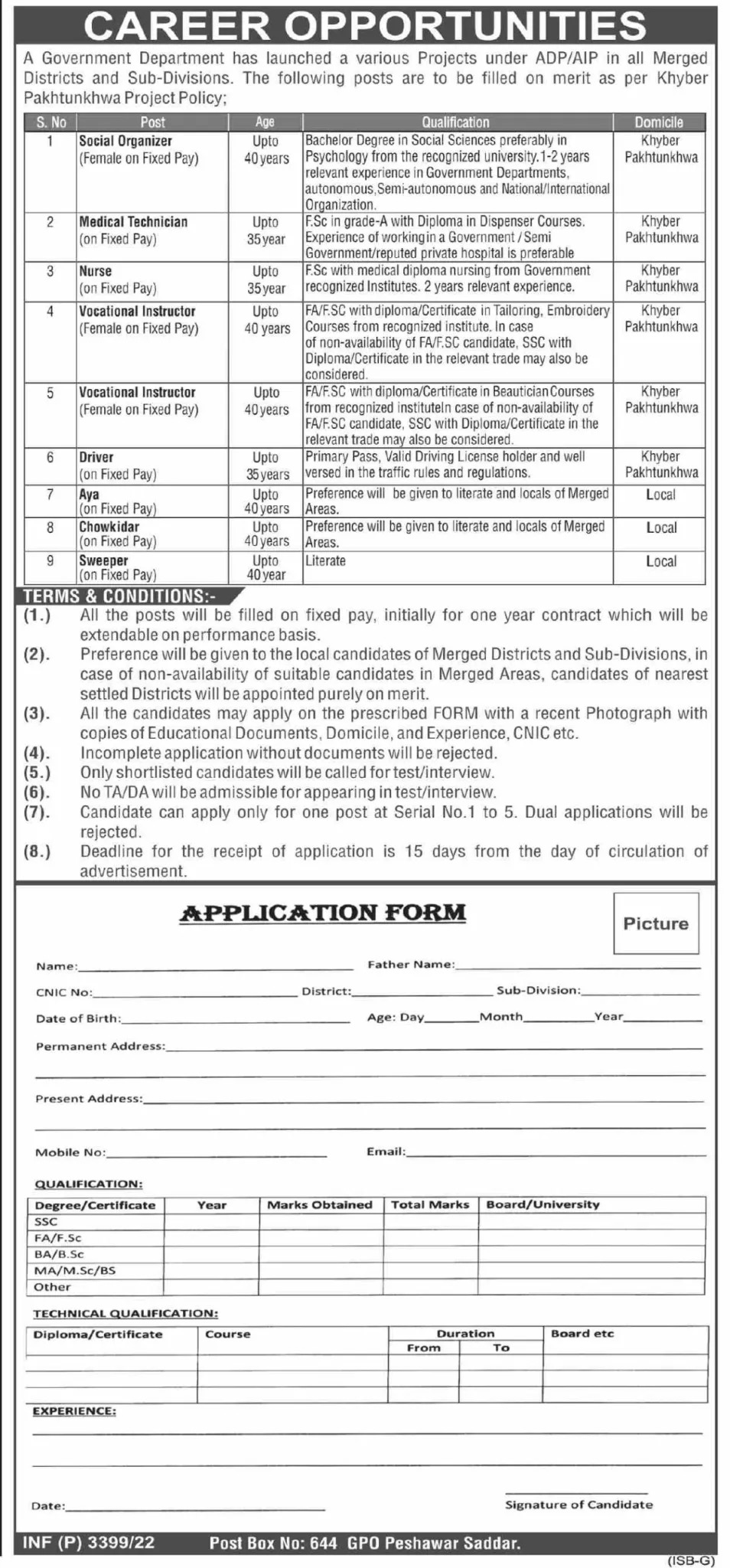 Government Department KPK PO Box 644 Peshawar Jobs 2022