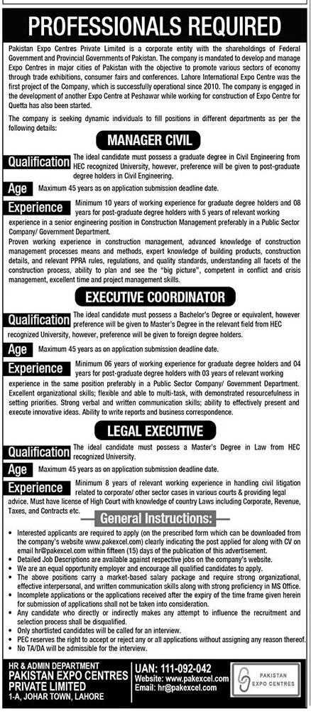 Pakistan Expo Centres Private Limited Jobs 2022