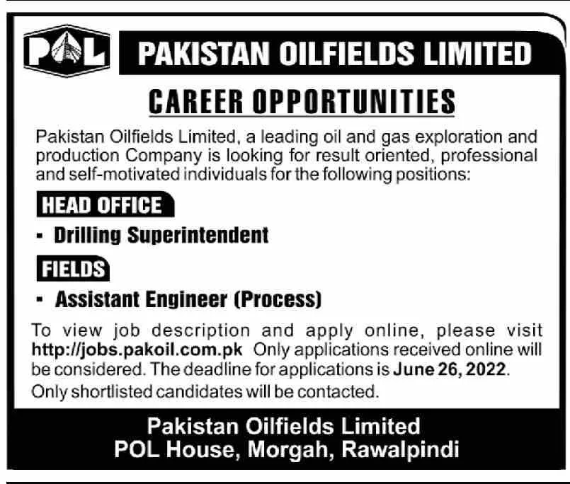 Pakistan Oilfields Limited POL Jobs 2022 I Apply at Jobs.pakoil.com.pk