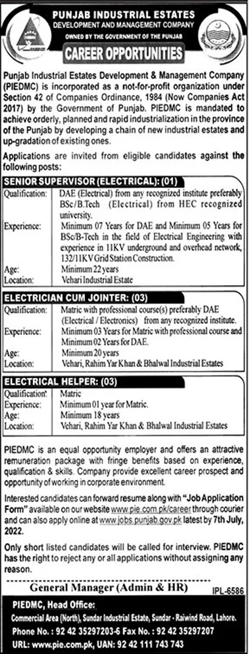 Latest Punjab Industrial Estates Development & Management Company PIEDMC Jobs