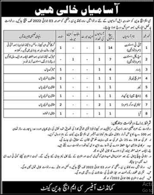 Combined Military Hospital CMH Badin Jobs 2022