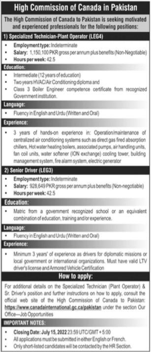 High Commission of Canada in Pakistan Jobs 2022