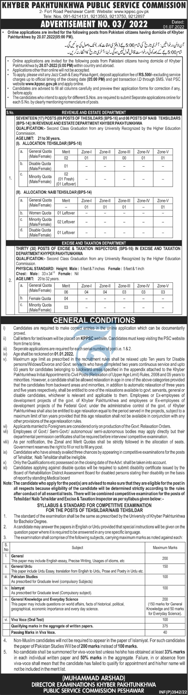 KPPSC Jobs 2022 Advertisement No. 03 | Official Website Kppsc.gov.pk