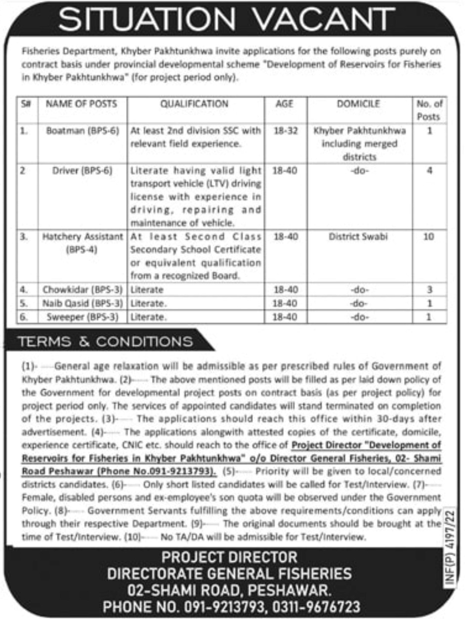 Fisheries Department KPK Jobs 2022 | Download ATS Form