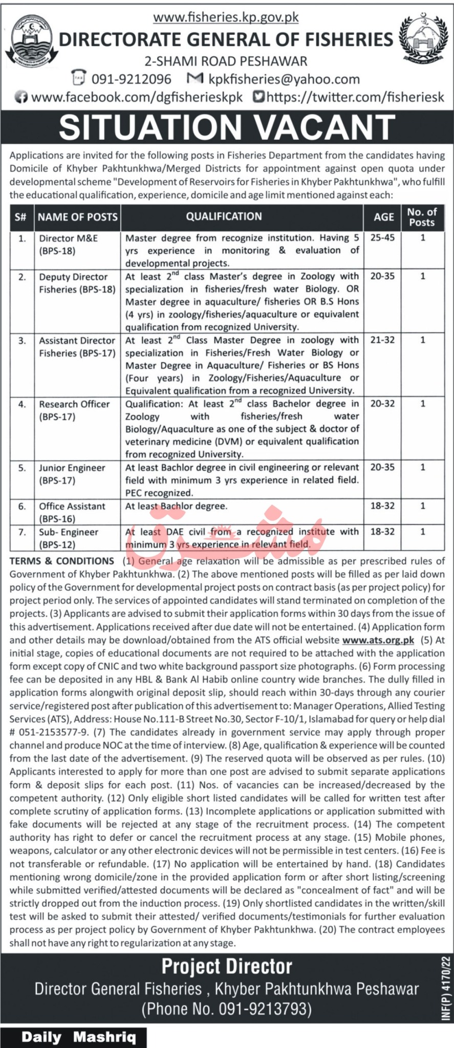 Fisheries Department KPK Jobs 2022 | Download ATS Form