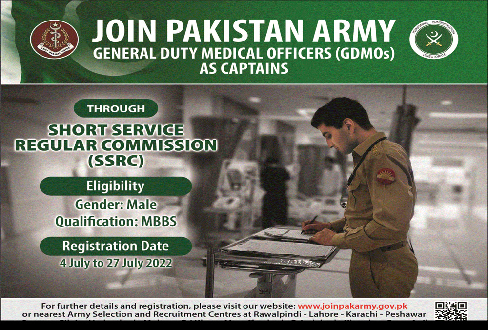 Join Pak Army GDMO Jobs 2022 through SSRC | Joinpakarmy.gov.pk