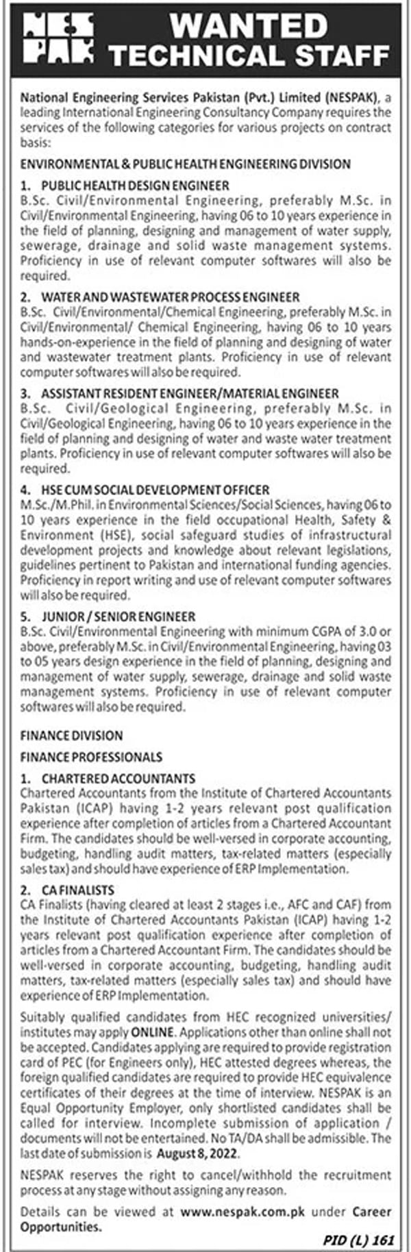 National Engineering Services Pakistan NESPAK Jobs 2022