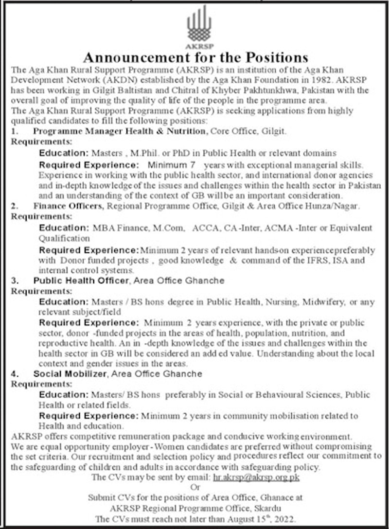 Aga Khan Rural Support Program Jobs 2022