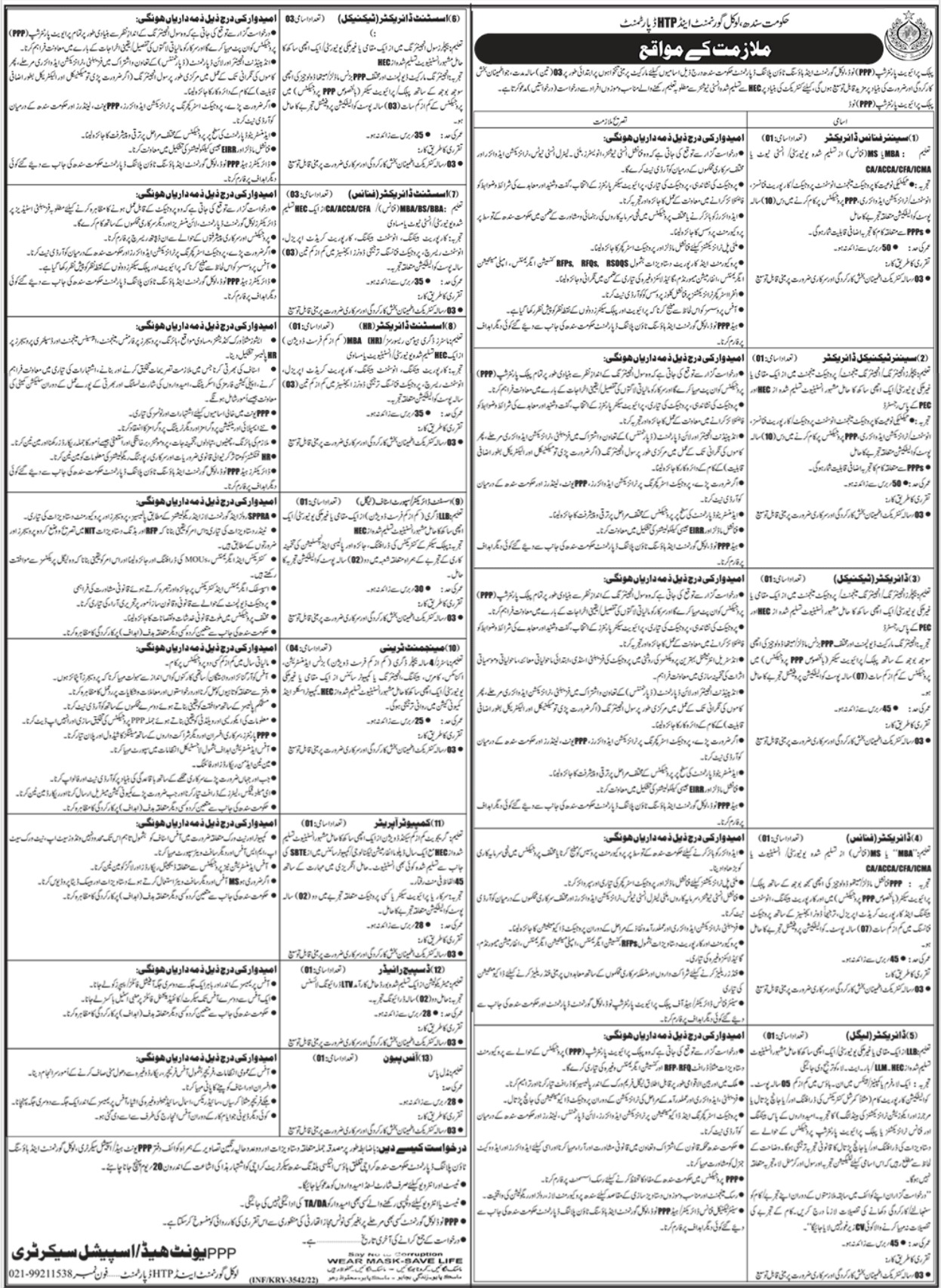 Sindh Local Government and HTP Department Jobs 2022