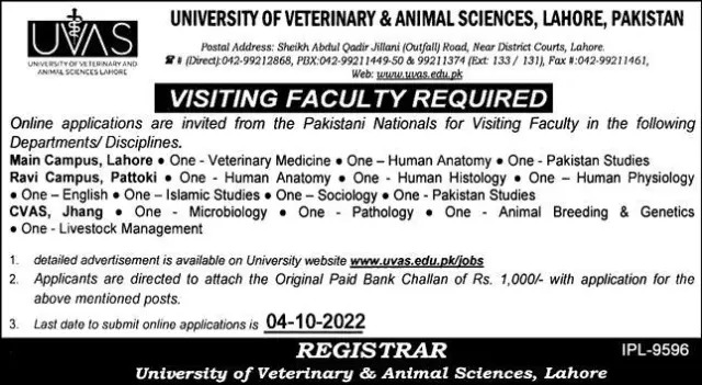 UVAS Jobs Announcement for Visiting Faculty