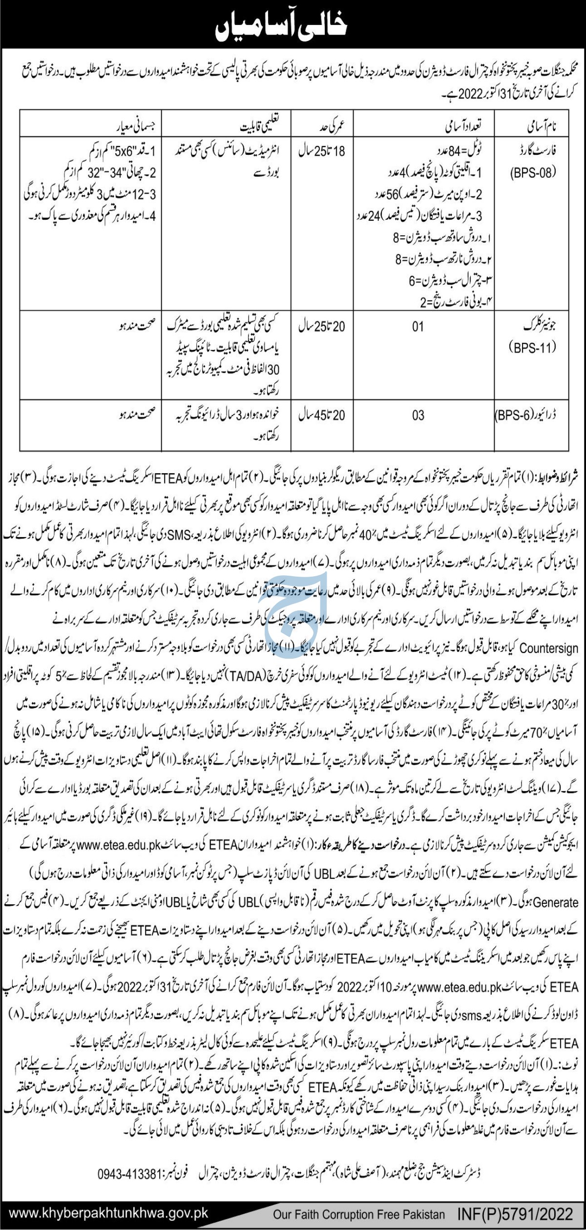 Forest Department Chitral Division Jobs 2022 | Fill Online ETEA Form