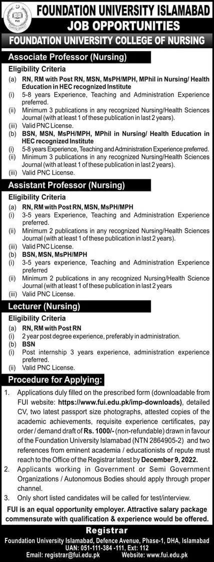 Foundation University Islamabad FUI Jobs 2022