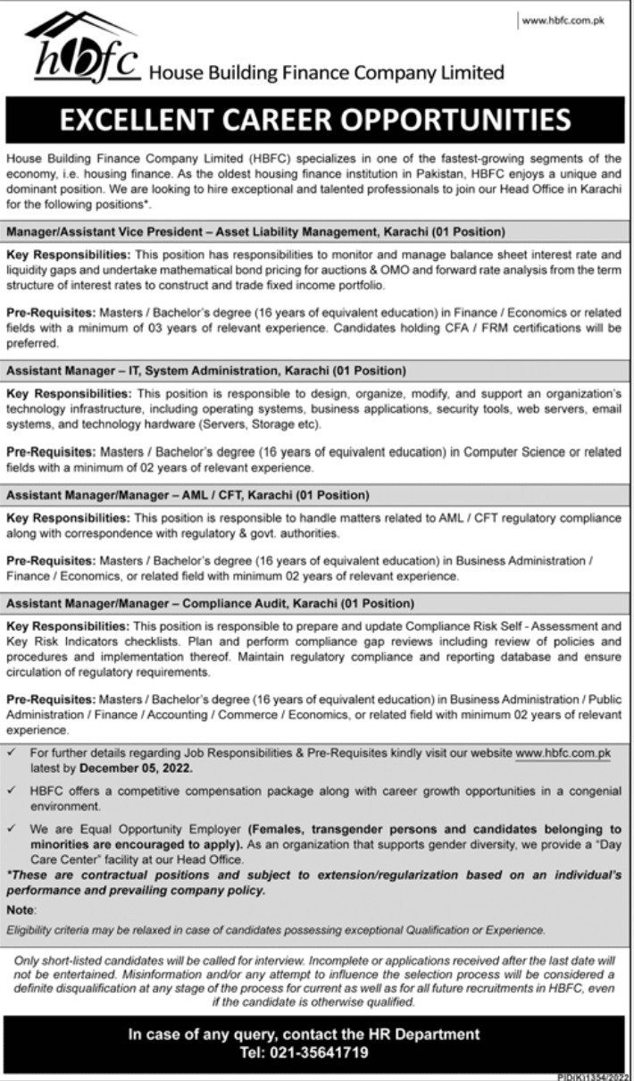 HBFC Jobs November 2022 – House Building Finance Company Careers