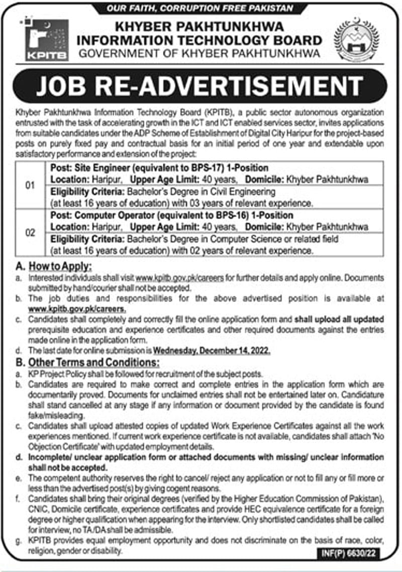 KPK Information Technology Board KPITB Jobs 2022 for ADP Schemes