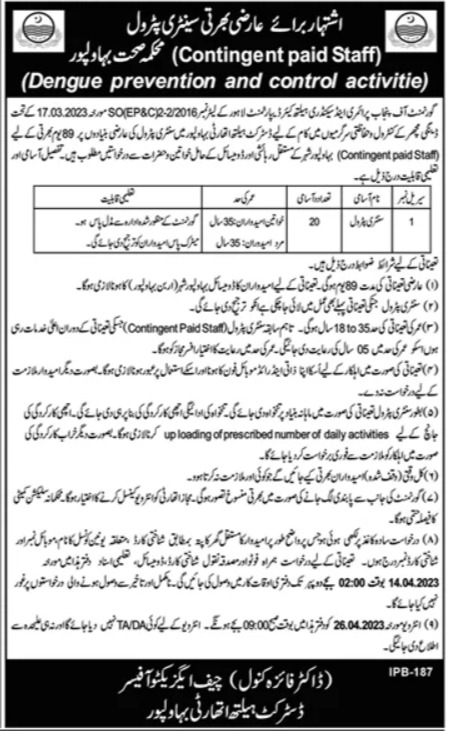 District Health Authority Bahawalpur Jobs 2023 | Latest Class IV Jobs